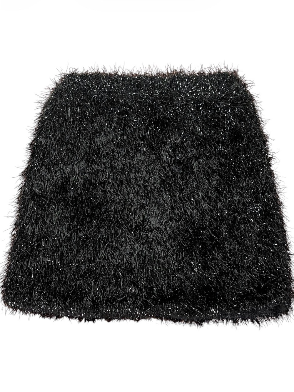 French Connection Black Silver Metallic Fuzzy Mini Skirt XS Party Holiday